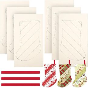 3 Pairs Christmas Striped Stocking Patterns for Sewing Stocking Pattern Template Stocking Printed Batting Quilting Set with 3 Pcs Red Ropes Christmas Gift for Women Friends, Home Sewing DIY