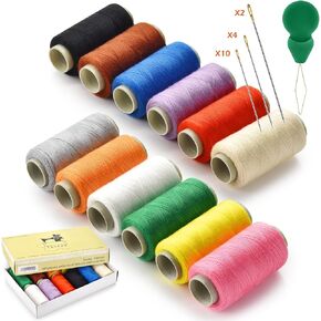 12 Color Sewing Thread, 350 Yards Per Thread Spools, Prewound Bobbins Sewing Threads Kit, Polyester Thread with Needle Threader and Sewing Needle Kit, for Hand & Machine Sewing, DIY and Home