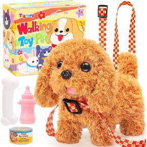 Tagitary Plush Toy Electronic Dog Toys for Kids,Interactive Pet Puppy Walking,Barking and Tail Wagging,Fake Dog Toy with Leash,Easter Christmas Birthday Gift for Toddlers Kids