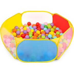 Eocolz Kids Ball Pit Large Pop Up Childrens Ball Pits Tent for Toddlers Playhouse Baby Crawl Playpen with Basketball Hoop and Zipper Storage Bag, 4 Ft/120CM, Balls Not Included (Blue Yellow Red)