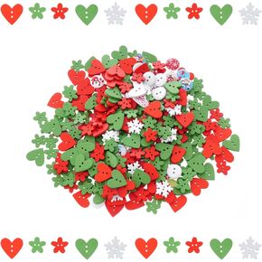 200 Pieces Christmas Wooden Buttons Assorted Christmas Art Craft Buttons Snowflake Buttonsfor Handmade Project, Mixed Sizes and Styles