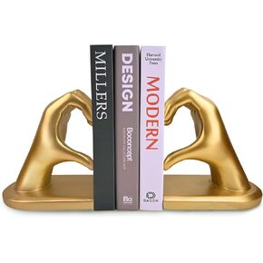 Gold Decorative Bookends for Shelves, Heart Hands Book Ends Sculpture Aesthetic Decor for Bedroom Living Room Merch Apartment Bookshelf Birthday Women Decorations Stuff Aesthetic