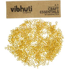 IEIDidactics Vibhuti Crafts 600Pcs Metal Screw Eye Pins, 4 x 8mm Eye Pins Hooks Eyelets Screw Gold - Basic Jewellery Findings, Arts & Crafts Projects, Charm Bead