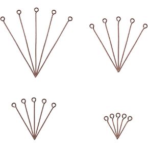 Pandahall 600Pcs Iron Eye Pins 21 Gauge 4 Size Open Eye Pins Head Pins Findings Red Copper for Earring Dangle Charms Jewelry Making (18mm 30mm 40mm 50mm Length)