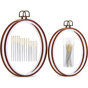 Jupean Embroidery Hoop, 4 Pack Oval Embroidery Hoop, Imitated Wood Display Frame with 30 Pieces Embroidery Needles, Embroidery Frame and Cross Stitch Hoop for Art Craft Sewing and Wall Hanging