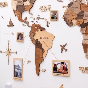 ENJOY THE WOOD 3D Wood World Map Wall Art Large Wood Wall Décor Housewarming Gift Idea Wood Wall Art World Travel Map For Home & Kitchen or Office (M, Terra)