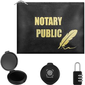 Notary Bag and Lock Fingerprint Ink Pad Kit Black Waterproof Notary Bag Notary Public Locking Bag Security Bag 2 Thumbprint Ink Pads Notary Supplies Kit Metal Combination Lock(4 Pack)