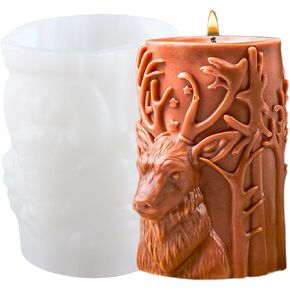 Christmas Candle Molds Carved Elk Candle Silicone Mold Cylinder Embossed Reindeer Resin Casting Molds for Candle Making Candle Home Decorate Mold Aromatherapy Gypsum Candles Clay Craft