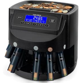 Coin Counter Coin Sorters Machine - with LCD Display for USD Coin 1￠ 5￠ 10￠ 25￠ $1 Sorts up to 270 Coins/Min Holds 2000 Coins 5 Coin Bins & 5 Tubes
