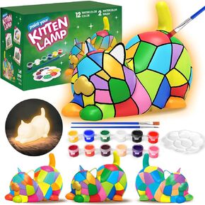 Paint Your Own Cat Lamp Kit - Art Supplies Arts & Crafts Kit, Painting Kit for Kids Ages 6-12, Arts and Crafts for Kids Ages 8-12, Christmas Birthday Gifts for Girls Boys Age 5 6 7 8 9 10 11 12+