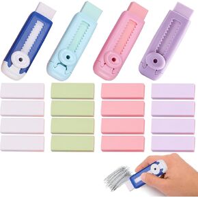 20 Pack Erasers Sliding Retractable Pencil Eraser, 4 Ice Cream Colors Cute Push Pull Erasers with Plastic Sleeve and 16 Refill Erasers, Erasers for Students, School Office Home Supplies