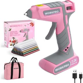 WORKPRO Cordless Hot Glue Gun, 7.2V Glue Gun with 50 Pcs Premium Mini Glue Sticks and Storage Bag, 2600mAh Type-C Rechargeable, Dual-Temp Hot Glue Gun Kit for DIY, Crafting and Arts