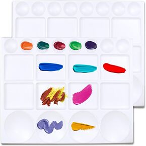 DUGATO Large Paint Tray Palettes 2pcs, Plastic Palettes 10x13 inches, 20-Well Mixing Tray for Mixing and Separating Colors, for Oil Watercolors & Acrylic Paints
