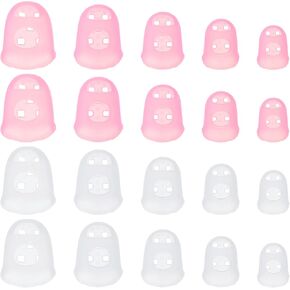 20Pcs Rubber Finger Tips, Guitar Fingertip Protector Pads Breathable Thimble Finger Grips for Sorting Task Embroidery Paperwork Carving Hand Sewing 5 Sizes(White,Pink)