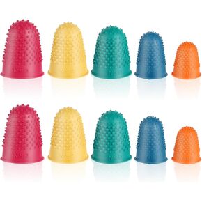 10PCS Rubber Fingers Tips Office 5 Different Sizes Colors Silicone Hot Fingertip Protector Covers Reusable Guard Thimbles Pads Grips for Sorting Papers Mail Cutting Embroidery Money Counting Crafts