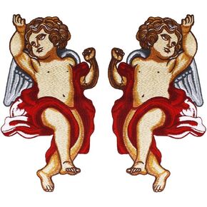 Mirror Large Fashion Embroidery Angel Patches Motif Badge Applique Sew on for Clothes Decorated Sewing 1pair