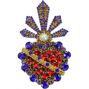 Craft Sacred Heart Patches Purple Crown Heart Patches Applique Sew on Crystal Mexican Heart Patches Decorated 1 Piece