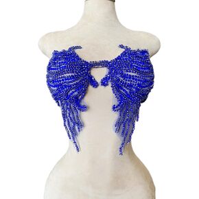 Trimimg Patches Pure Handmade with Glass Rhinestones Beads sew on Applique for Dress Chest Decorative Accessories 17X13inches (Deepgreen) in Kuwait