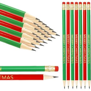 Whaline 50Pcs Christmas Pencils with Erasers Red Green Merry Christmas Writing Pencil Gold Foil Christmas Wood Pencils for Winter Xmas Stationery Gift Party Favors