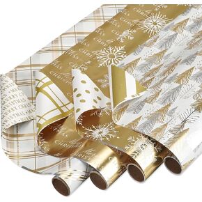 American Greetings 80 sq. ft. Gold Wrapping Paper Bundle (Snowflakes) for Christmas, New Years, and All Holidays (4 Rolls 30 in. x 8 ft.)