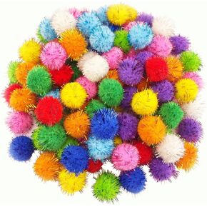JKanruh 600pcs 2cm Glitter Poms Sparkle Balls for Craft,Multicolored Sparkle Pom Pom Balls