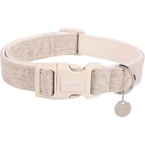 DOGWONG Cotton Hemp Dog Collar, Heavy-Duty White Dog Collar Adjustable Soft Natural Fabric Pet Dog Collar Cute Wedding Puppy Necklace for Small Medium Large Dog