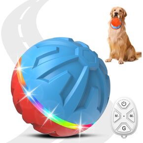 Interactive Dog Toys Ball Ultra Ball Dog Toy, Active Rolling Ball with Remote Control LED Lights, Durable Rubber Peppy Pet Ball for Medium Large Dogs Boredom, Automatic Moving, 3.2-in Green