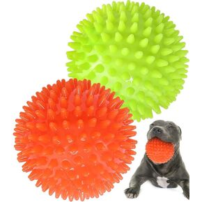 4.5" Heavy Duty Squeaky Dog Balls for Medium Large Dogs, Dog Toys for Aggressive Chewers, Spike Ball Toys for Clean Teeth and Training(2 Pack) (4.5" red and Blue)