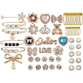 YMO Charms for Socks, 58pcs Sock Charms Pins Gold Bling Brooch Sock Jewelry Charms Junk Socks Charms Kit Sock Accessories Shoe Charms for Sneakers Safety Pins for Women Clothes Hats Scarf Shawl