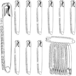 10pcs Rhinestone Safety Pins, Silver Plated Crystal Brooch Pins, Women Safety Pin Brooches, Sweater Clips, Decorative Sock Charm Jewelry Making Supplies for Clothes, Hats, Shawl