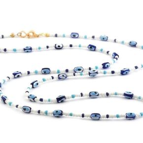 | Dainty Blue Evil Eye Beads Waist Beads, Evil Eye Belly Chains, Seed Beads Belly Chain with 14K Gold Filled Infinity Charm, Summer Jewelry, Beach Belly Beads