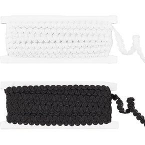 FINGERINSPIRE 21.87 Yards Gimp Braid Trim Black & White S Woven Braid Trim 3/8 inch Basic Trim Decorative Gimp Braid Polyester Woven Braid Trim for Sewing and Crafting Costume DIY Crafts Home Decor