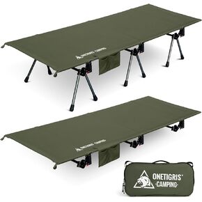 OneTigris SUPRANUBIS Camping Cot, Height Adjustable with Cot Leg Extenders, Strong Support 330lbs, Lightweight Comfortable Folding Bed for Camping, Hiking, Travel, Truck, Beach, Office Nap