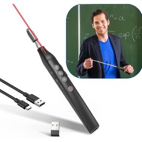 Presentation Clicker Telescopic Pointer: Powerpoint Remote Wireless Presenter Red Laser Stylus Pen for Touch Screen, Google Slide Smart Board Retractable Stick for Mac Computer (Rechargeable)