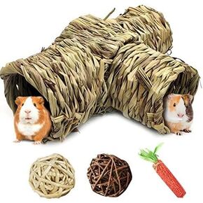 PINVNBY Hamster Grass Tunnel Toy Nature's Hideaway Guinea Pig Tunnels and Tubes Straw Tunnel House with 4 Entrances for Chinchillas Hedgehogs Rats Gerbils (4 PCS)
