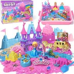 Princess Unicorn Sensory Bin Sandbox for Girl Kid Toys, 2lbs Color Sensory Sand & 6 Castle Molds & Play Sand Kits, Sand Box Toys for Kids Girls Toddlers 3 4 5 6 7 8 Christmas Birthday Gift