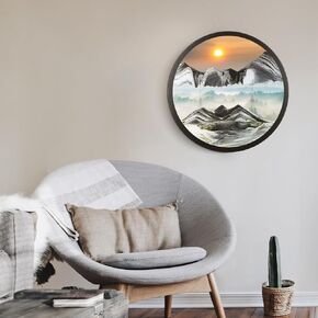 24" Moving Sand Art, 3D Sand Art Pictures Deep Sea Sandscape Living Room Decoration, 360° Rotate, Glass Crafts Solid Wood Frame, Relaxing Mood Home Office Work Wall Art Decor