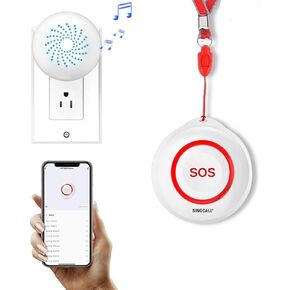 SINGCALL Caregiver Pager Panic Button Emergency Call Button for Elderly Alarm Bell Medical Alert Calling System for Seniors Waterproof Tuya Smart 1 SOS Button 1 Plugin Receiver (only 2.4GHz WiFi)
