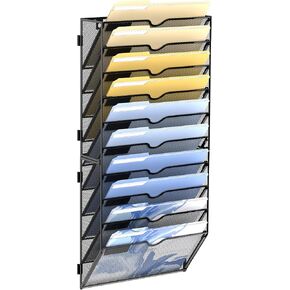 DALTACK Wall File Organizer, 10 Tier Hanging File Organizer, Mail Organizer Wall Mounted for Papers Folders Clipboard Magazine, Office Cubicle Organization & Storage, Assembly Needed, Mesh Black