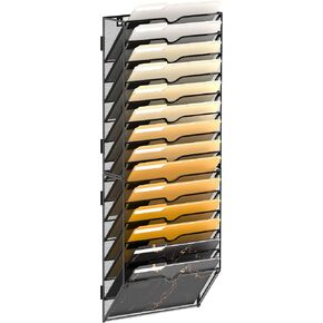 SUPEASY 14-Tier Wall File Organizer, Wall File Holder Hanging Wall Files for Papers, Folders, Magazines, Assembly Needed, Wall Organizer for Clipboard, Black