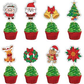32pcs Christmas Cupcake Toppers, Xmas Santa, Gingerbread Man, Christmas Garland Designs, Christmas Party Baking Decorations, Xmas Reindeer, Gnome, Elf plus Stocking Cupcake Toppers