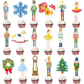 48Pcs Christmas Nutcarcker Party Cupcake Toppers Nutcracker Ballet Cake Toppers Decoration Nutcracker Holiday Cupcake Picks for Merry Christmas Birthday Party Supplies