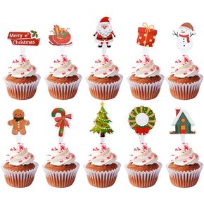 24 Pcs Christmas Cupcake Toppers - Festive Cake Topper Sticks Cupcake Picks, Christmas Cupcake Decorations for Christmas Party and Holiday Gatherings