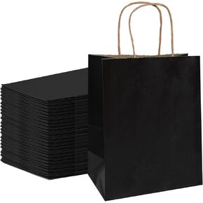 50-Pack Brown Paper Bags with Handles Bulk, 8x4.25x10.5 Inches,Medium-sized Gift Bags with Handles for Party Favors，Take-Out，Grocery Shopping & Retail，Reusable & Durable