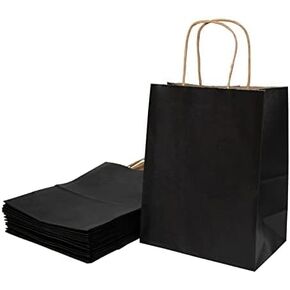 vanhel 50 PCS Gift Bags with Handles,8 x 4.25 x 10.5 Inches,Brown Paper Bags with Handles bulk, Shopping Bags, Party Bags, Retail Bags, Merchandise Bags, Favor Bags