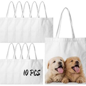 Joyclub 10 Pack Sublimation Tote Bags Blanks Bulk Polyester Canvas Bags Reusable Grocery Bags to Decorate Painting Crafting Sublimation DIY For Gift