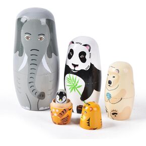 Nesting Dolls, 5Pcs 6" Tall Russian Nesting Dolls, Handmade Matryoshka for Kids, Wooden Stacking Toys for Christmas Home Wedding Party Decorations (Elephant)