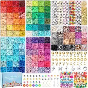 Acerich 21100 Pcs Clay Beads Bracelet Making Kit, 120 Colors 6 Boxes Beads for Friendship Bracelet Kit, Heishi Beads for Jewelry Making Kit with Letter Beads as Crafts Gift