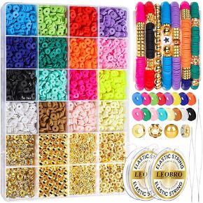 LEOBRO Clay Beads Bracelet Making Kit, 3524pcs White Black Clay Beads for Bracelets, Bead Bracelet Kits, Clay Bead & Gold Beads for Friendship Bracelet Kit, Adult Bracelets Jewelry Beads Kits