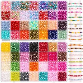 4000Pcs Pearl Beads Bracelet Making Kit, 56 Colors 6mm Pearl Beads for Jewelry Making and Bracelets Making, Small Round Beads for Bracelet Necklace Earrings Making
